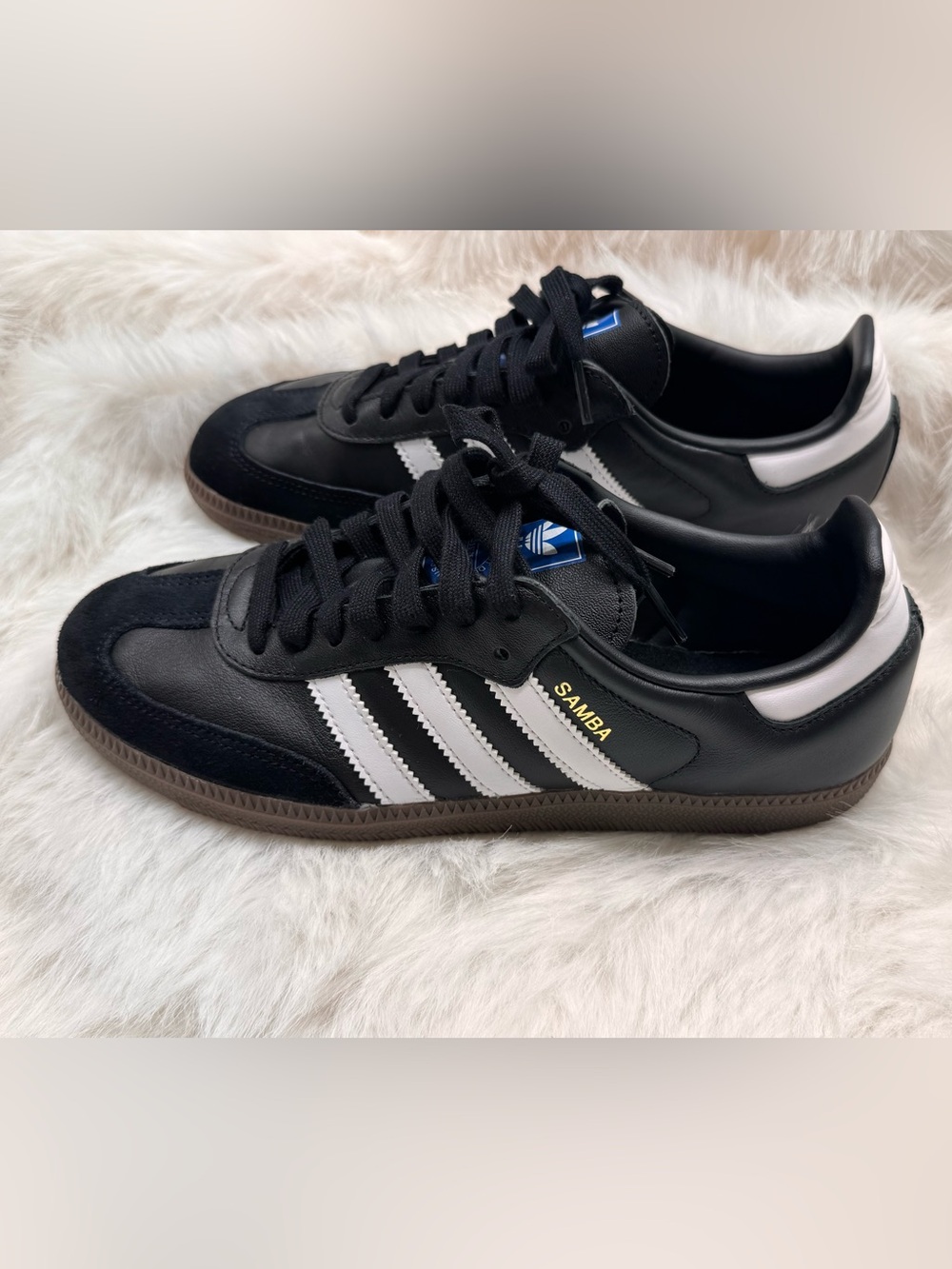 adidas Samba Black White Leather Sneakers with Gum Sole